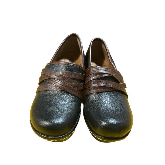 Stylish Two-Tone Leather Clogs Comfort Shoes‎ Slip-On Wedge Heels S-2 - Picture 1 of 7